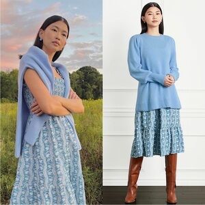 NWT HILL HOUSE Sky Blue Merino Wool Soft Knit Puffed Long Sleeve Tunic Sweater S